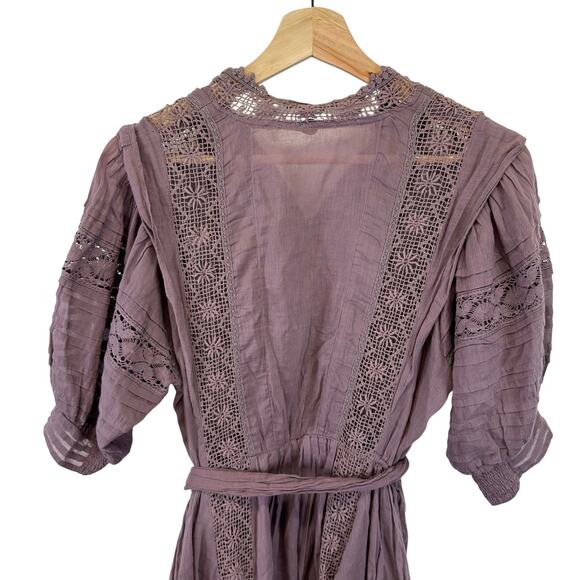 Free People Purple Button Front 3/4 Sleeve Lace Dress Womens Size Small Boho - Picture 4 of 16